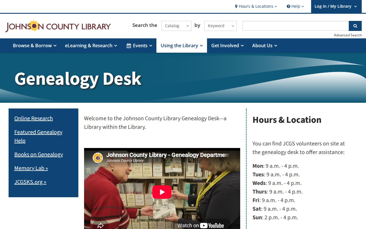 Johnson County Library Genealogy Desk access page for Gardner directory research