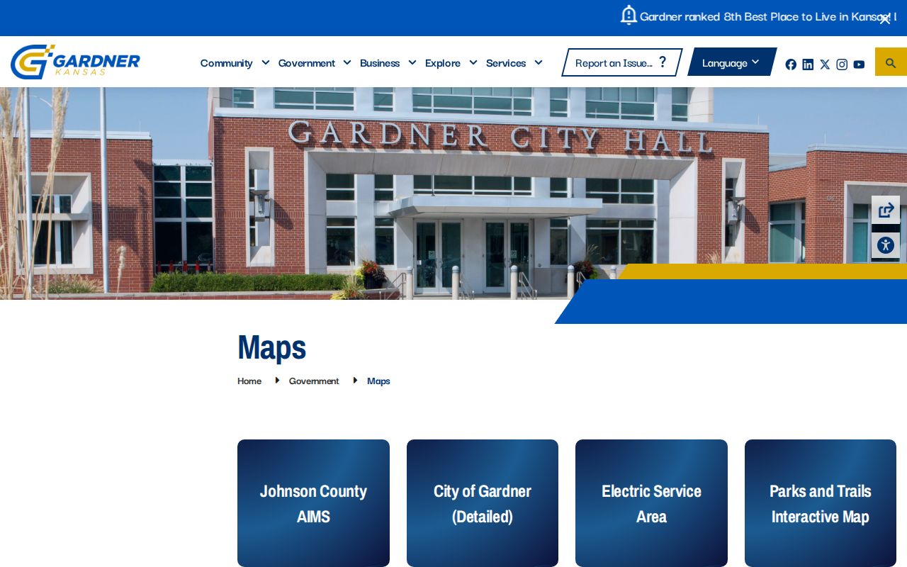 Gardner Kansas official maps page for street, zoning, and utility context